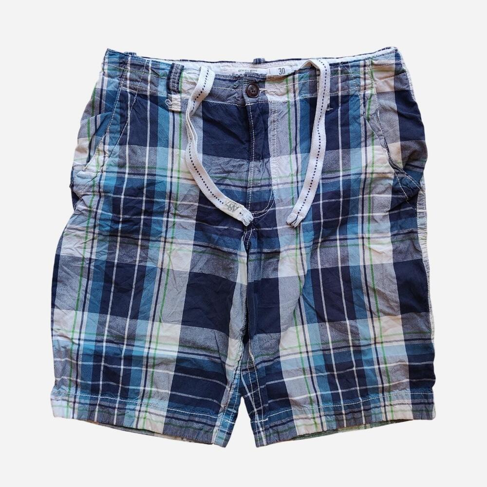 2000s Aeropostale blue, white, and green plaid cotton shorts